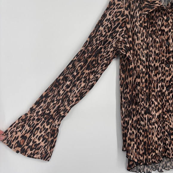 NWT Good American Plisse Leopard Long Sleeve Button Down Shirt Oversized Sz L/XL - Picture 7 of 14